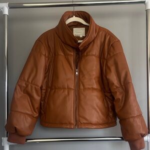 Anthropologie Warm Cognac Leather Quilted Jacket